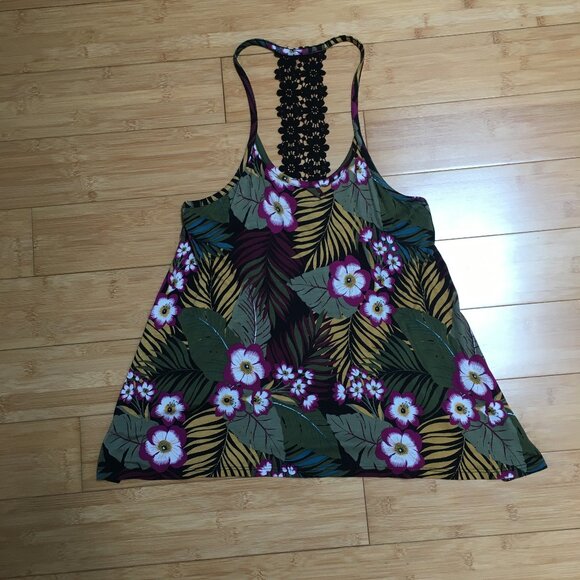 NWOT Aéropostale Green Floral Racerback Tank Top - Picture 1 of 3